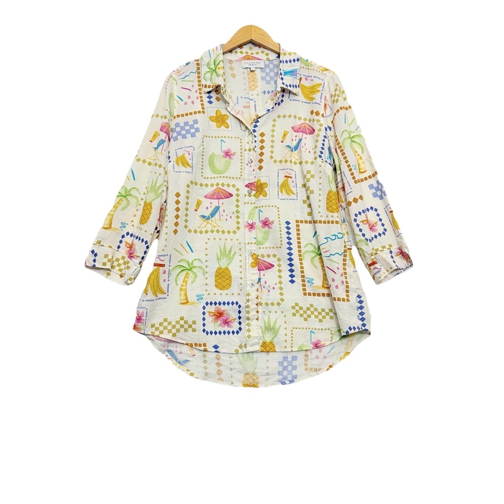Calypso Saint Barth Women's Large Coastal Linen Button Shirt Resortwear Vacation